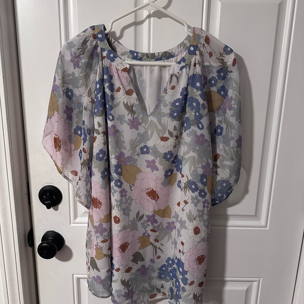 SHEIN White and Floral Flowy Blouse